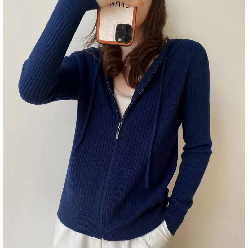 Damen Strickjacke mit Kapuze und Reißverschluss Drune