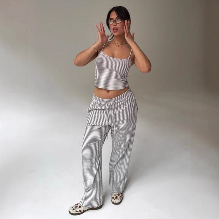 Damen lässiges Sport-Set aus hochwertigem Jersey mit durchgehendem Gummizug Drune