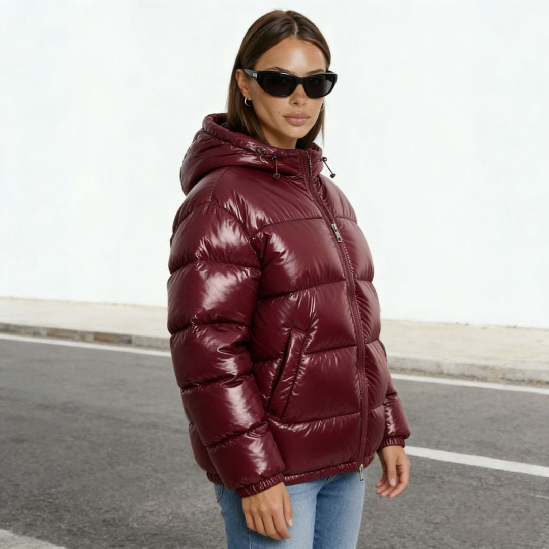 Damen Wattierte Steppjacke mit Kapuze und Taillenkontur Drune