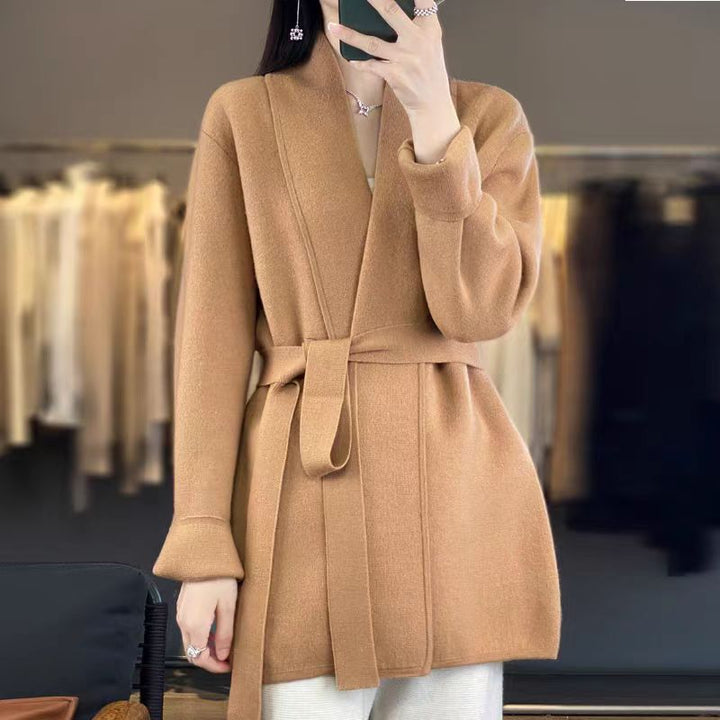 Damen modische lange Strickjacke mit Gürtel und lässigem Schnitt Drune