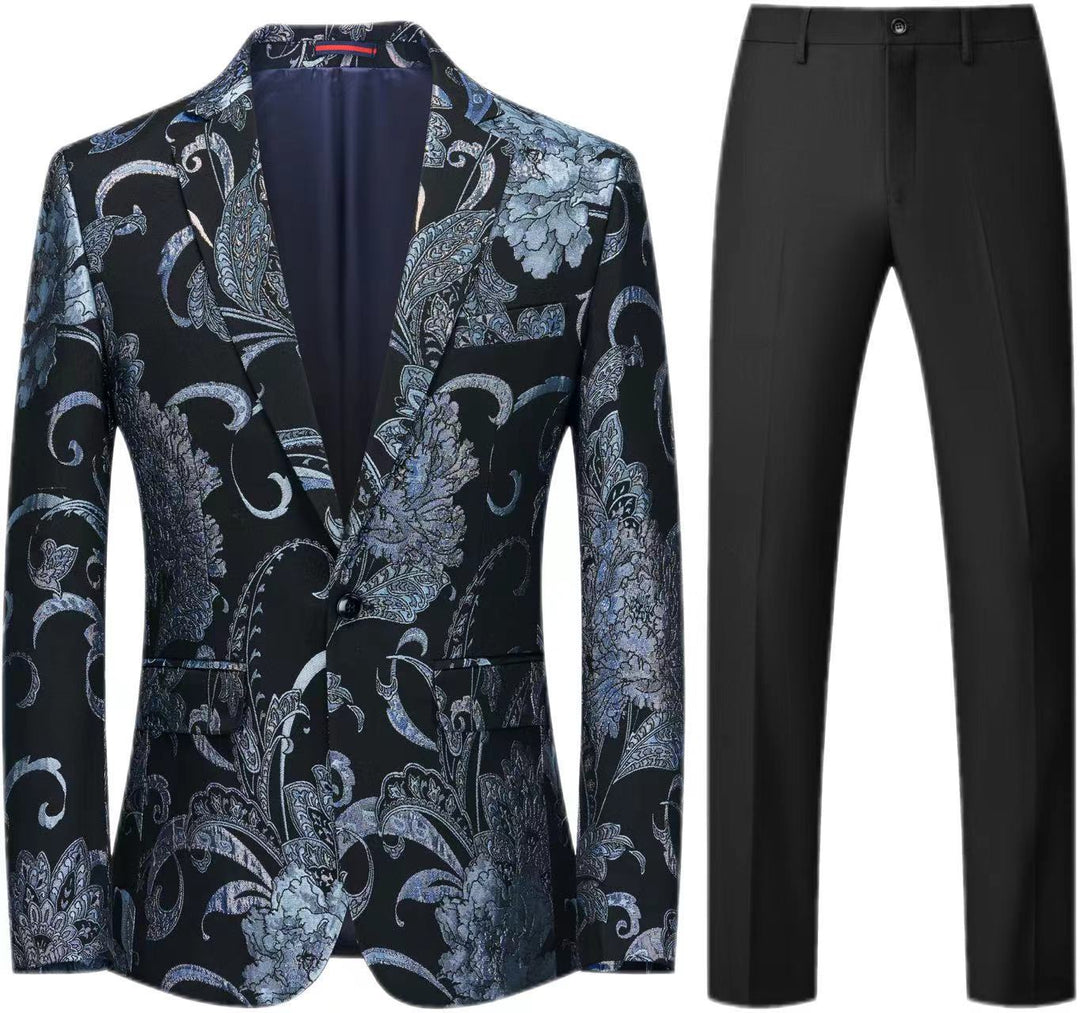 Damen Zweiteiliges Satin-Jacquard-Sakko mit floralem Muster und taillierter Passform sowie Slim-Fit Anzughose Drune