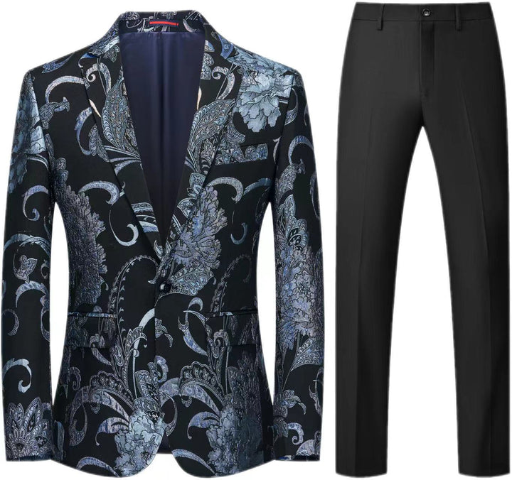 Damen Zweiteiliges Satin-Jacquard-Sakko mit floralem Muster und taillierter Passform sowie Slim-Fit Anzughose Drune