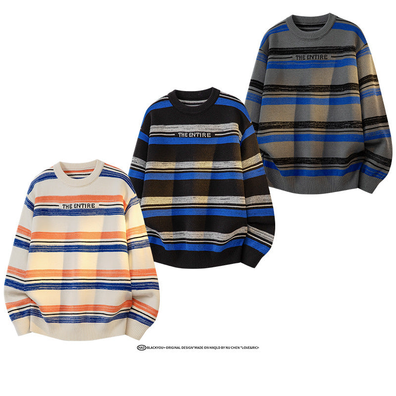 Unisex Oversize-Strickpullover mit maritimen Streifen, geripptem Saum & atmungsaktivem Baumwollmix Drune