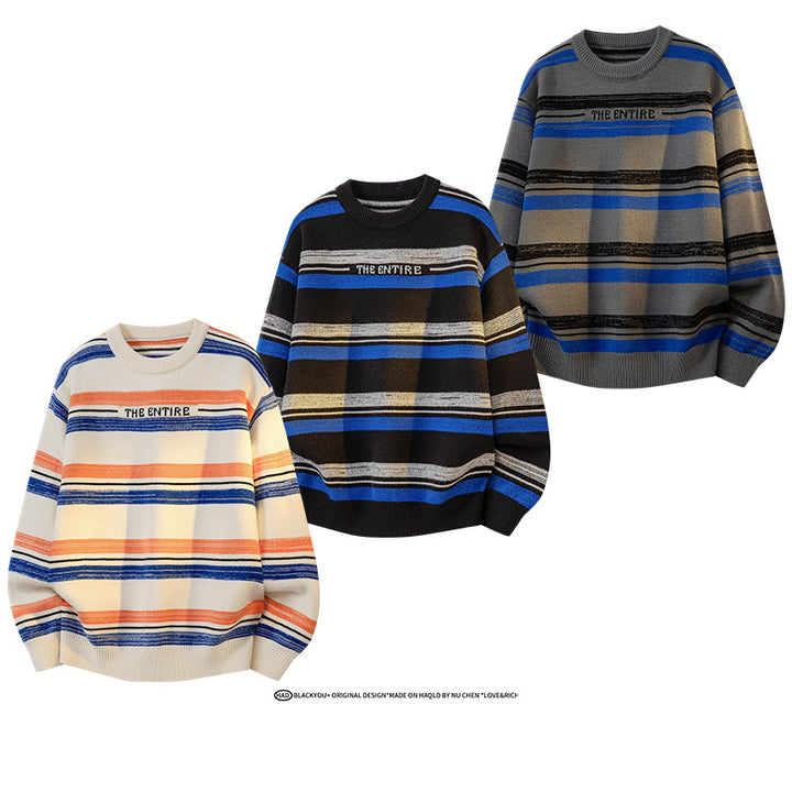 Unisex Oversize-Strickpullover mit maritimen Streifen, geripptem Saum & atmungsaktivem Baumwollmix Drune