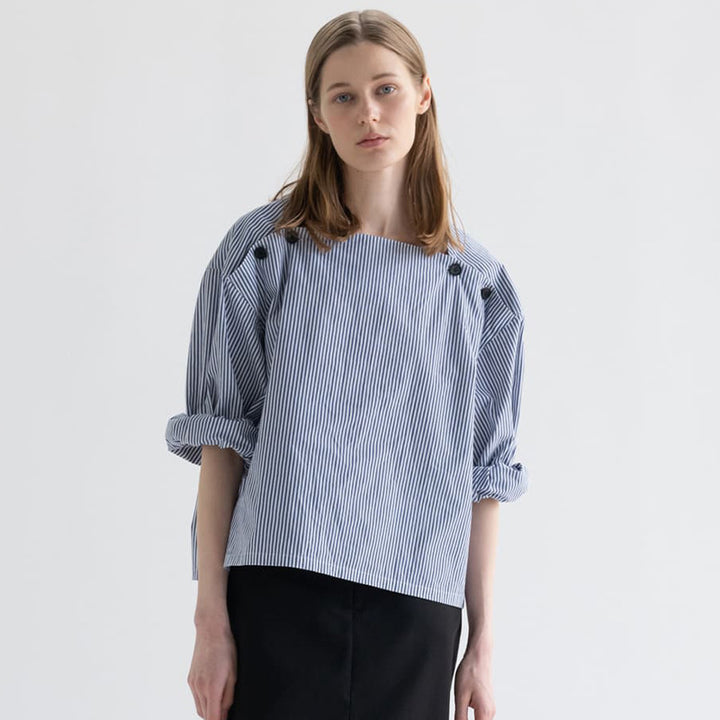 Damen modische Bluse mit innovativen Knopfdetails Drune