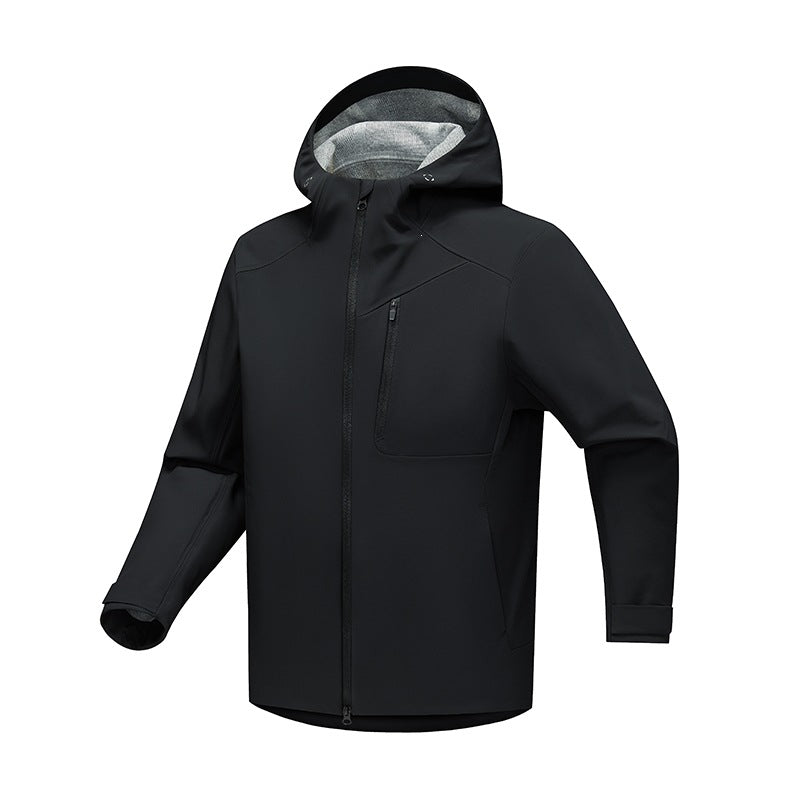 Herren Technische Softshell‑Regenjacke mit wasserdichter Membran, verschweißten Nähten & Kapuze Drune