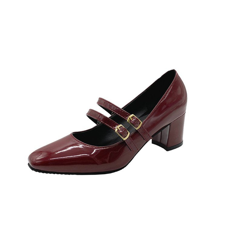 Damen Elegante Mary Jane Pumps mit dekorativen Riemchen und hochglänzendem Finish Drune
