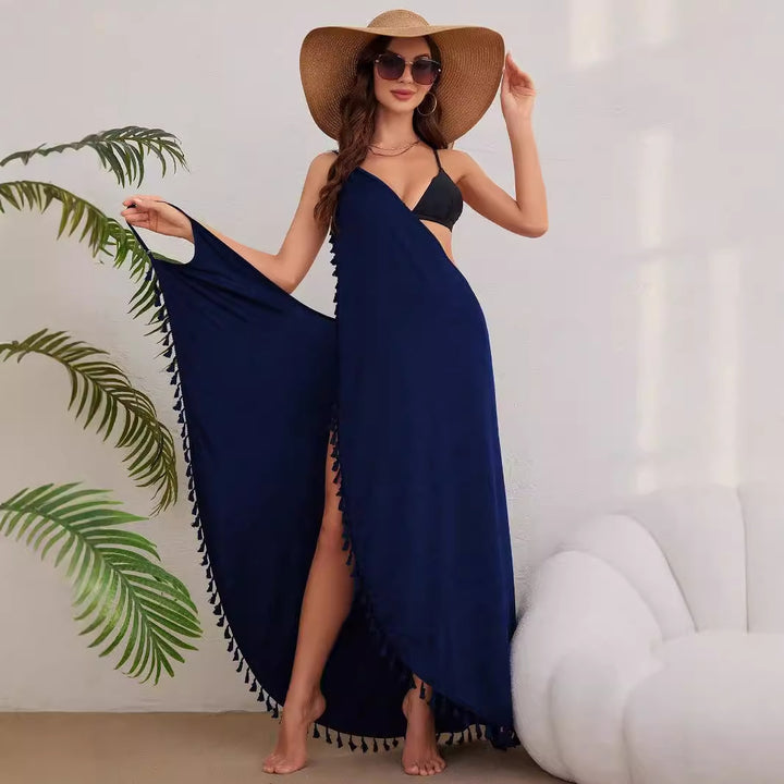 Damen Maxikleid mit eleganter Wickeloptik und verspieltem Rüschenrand Drune
