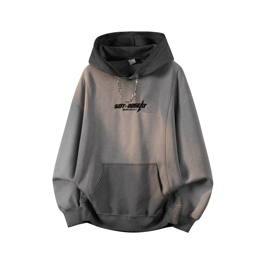 Unisex Oversize Kapuzenpullover mit handschriftlichem Grafik-Print, Kängurutasche & geripptem Saum Drune
