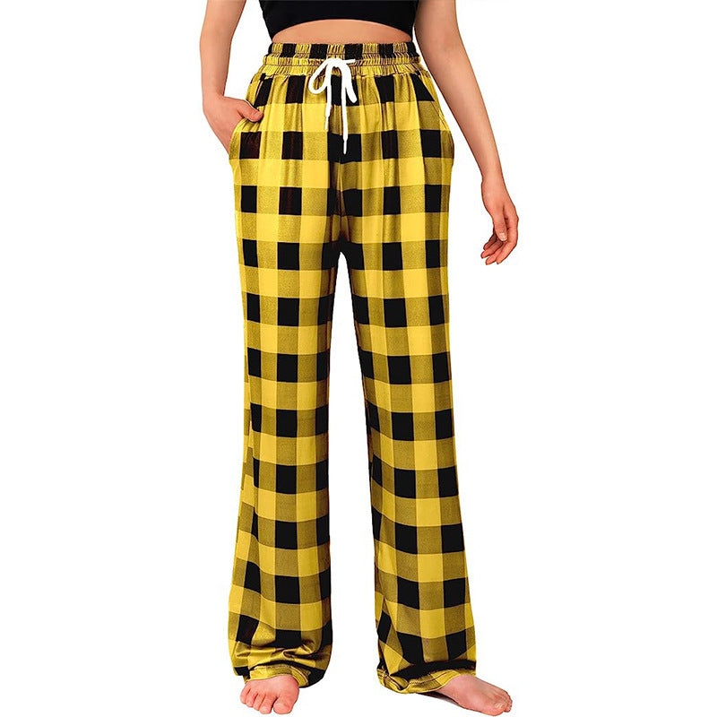 Damen Bequeme Karohose mit elastischem Bund und Seitentaschen Drune