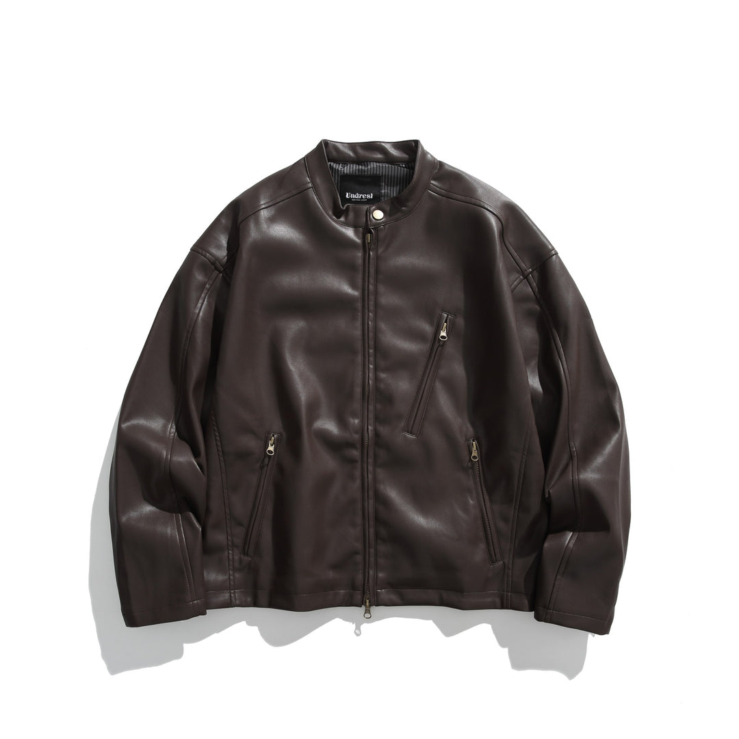 Herren Lederoptik-Bomberjacke mit Stehkragen, schrägen Reißverschlusstaschen und minimalistischer Nahtführung Drune