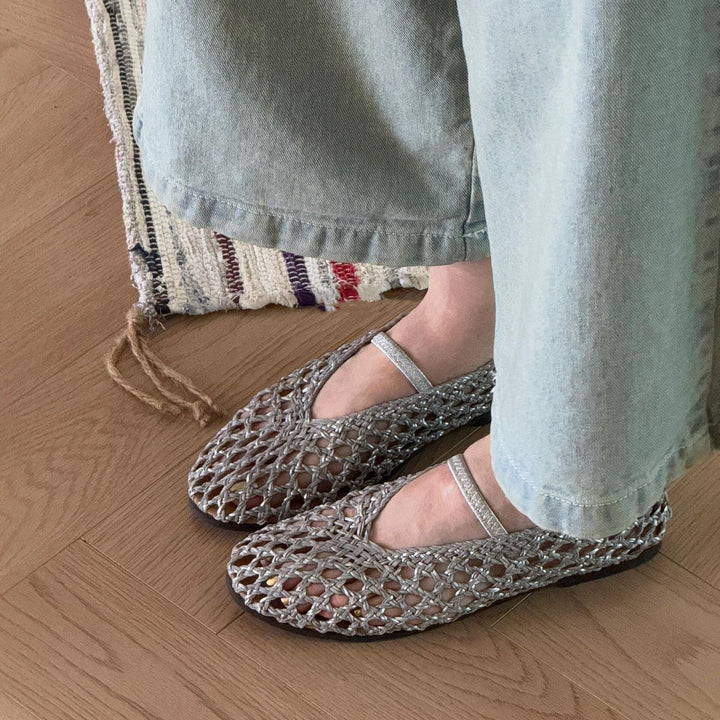 Damen Ballerina-Sandalen mit filigranem Netzdesign und elastischem Riemen Drune