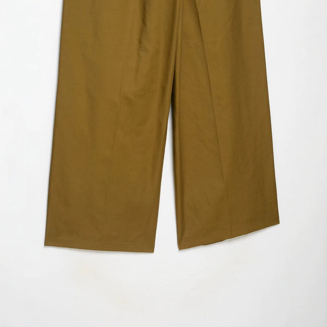Damen Hochtaillierte weite Bundfaltenhose mit geradem Bein und Eingrifftaschen Drune