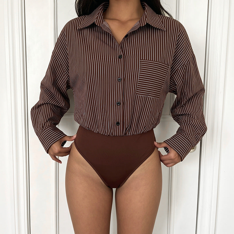 Damen Elegante Bluse mit tailliertem Schnitt und Streifen Drune
