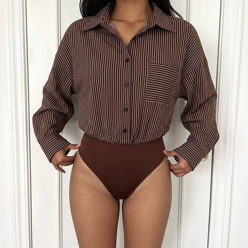 Damen Elegante Bluse mit tailliertem Schnitt und Streifen Drune