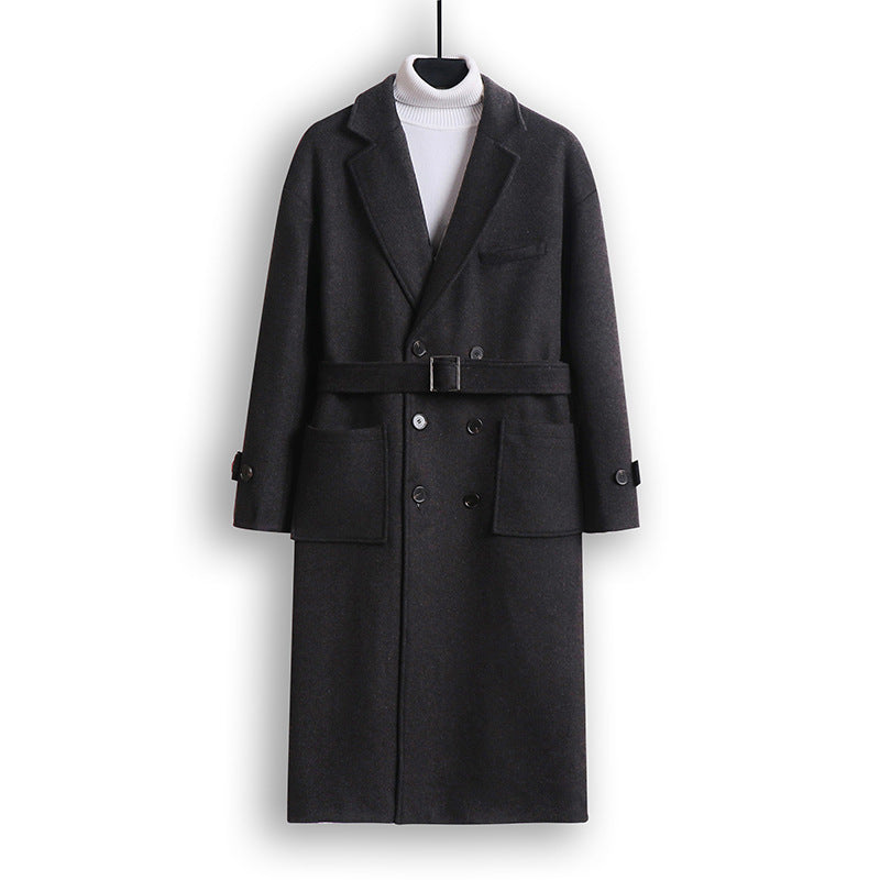 Herren Doppelreihiger Wollmix-Longcoat mit fallendem Revers und Pattentaschen Drune