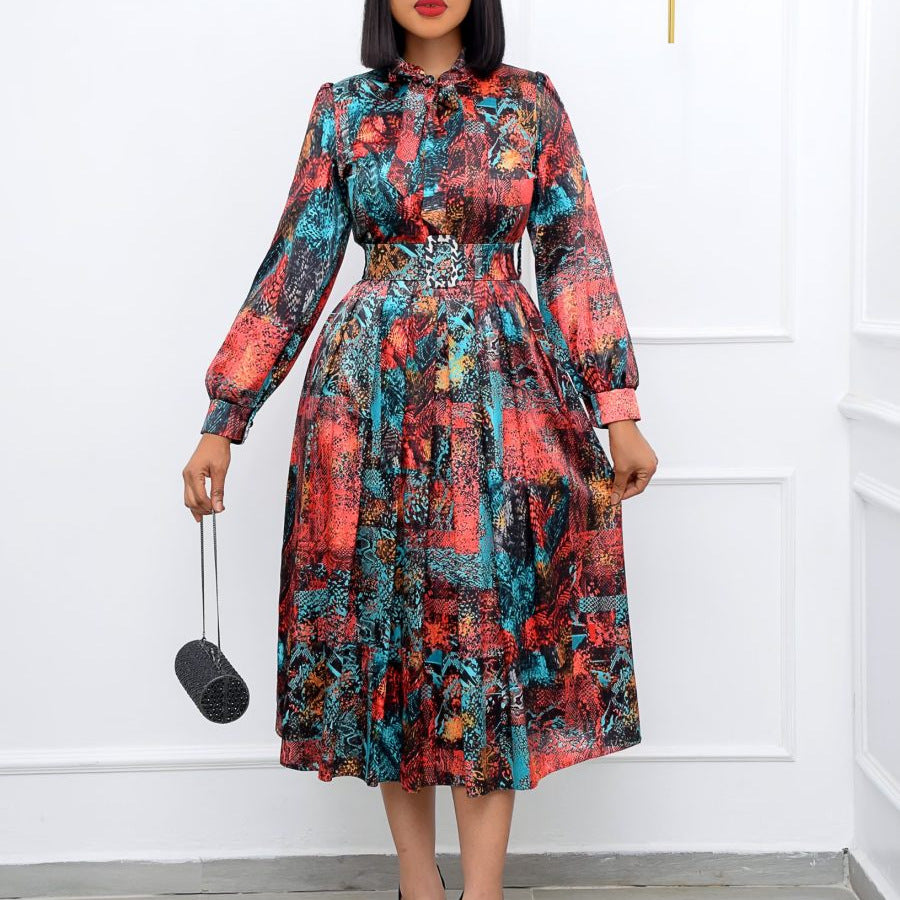 Damen Midi-Kleid mit eleganter Schleife und moderner Gürtelakzentuierung Drune