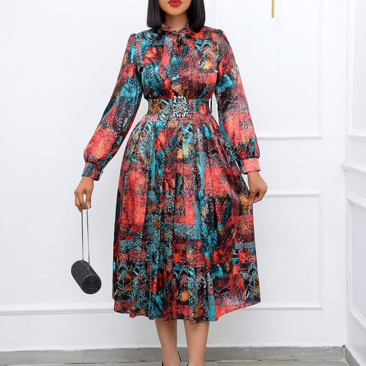 Damen Midi-Kleid mit eleganter Schleife und moderner Gürtelakzentuierung Drune