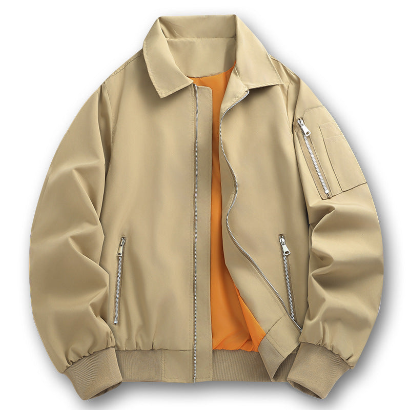 Herren Leichter Twill-Bomber mit kontrastierendem Futter, Reißverschlusstaschen und Ärmeltasche Drune