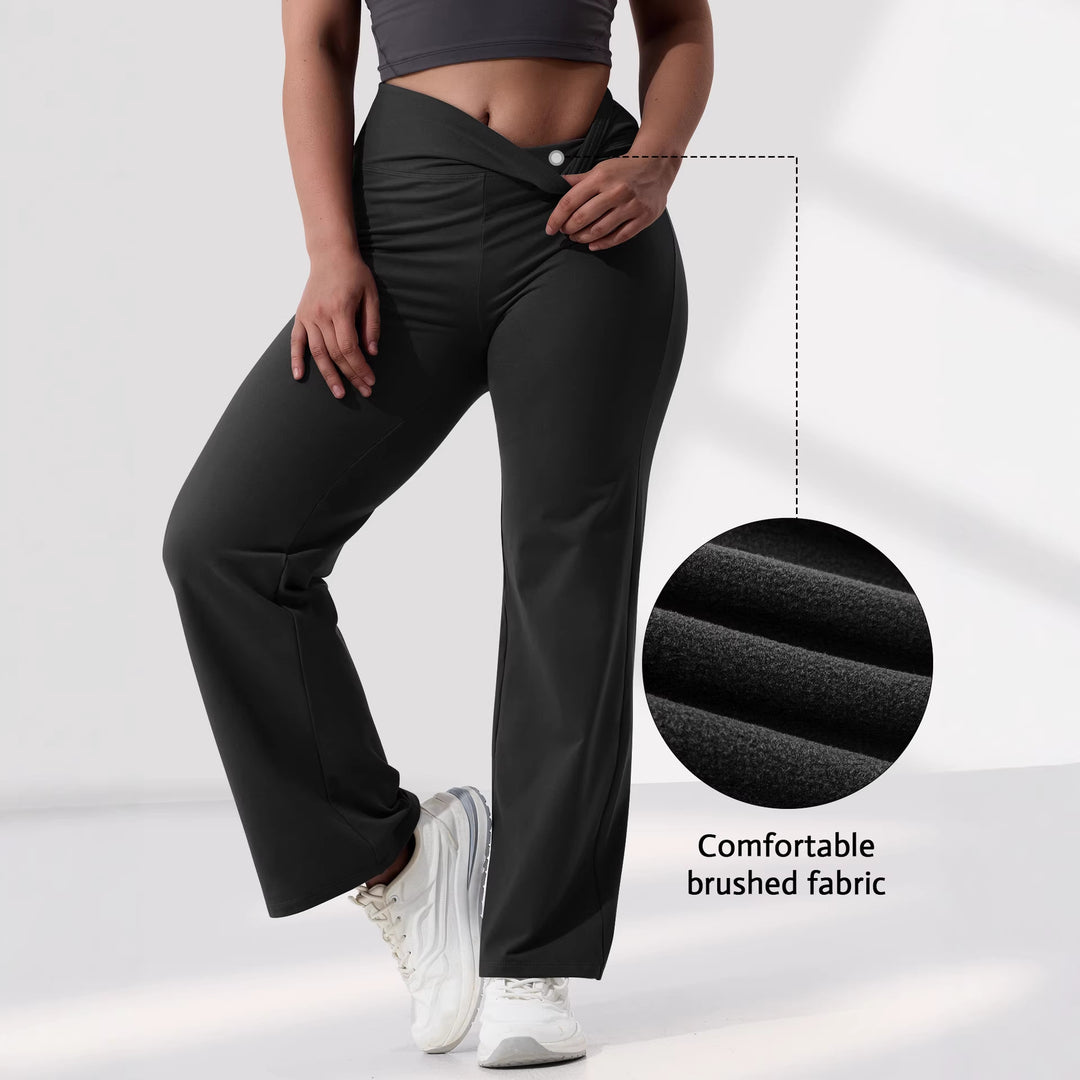 Damen High-Waist Bootcut-Yogahose mit formender Rückenpasse und weitem Bein Drune