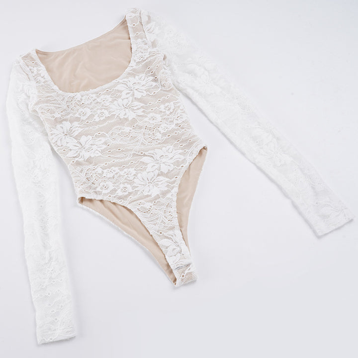 Damen Elegantes Spitzenshirt mit langen Ärmeln und romantischen Details Drune