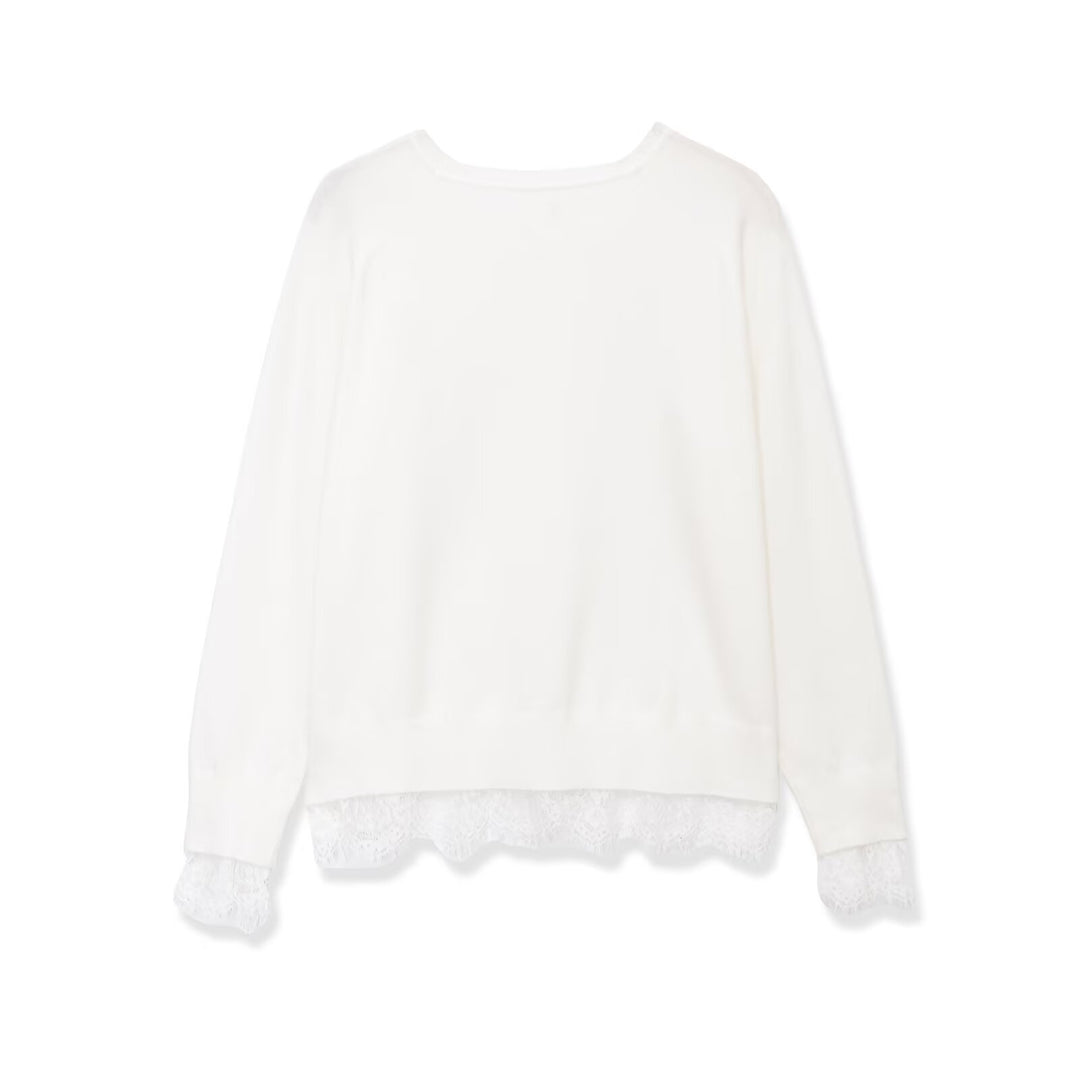 Damen Oversize Baumwollpullover mit Spitzenbesatz Drune