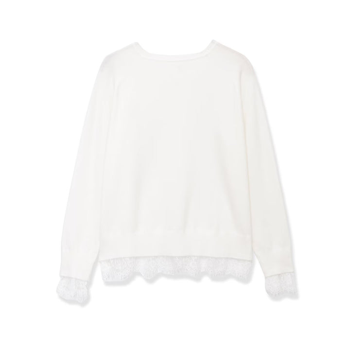 Damen Oversize Baumwollpullover mit Spitzenbesatz Drune