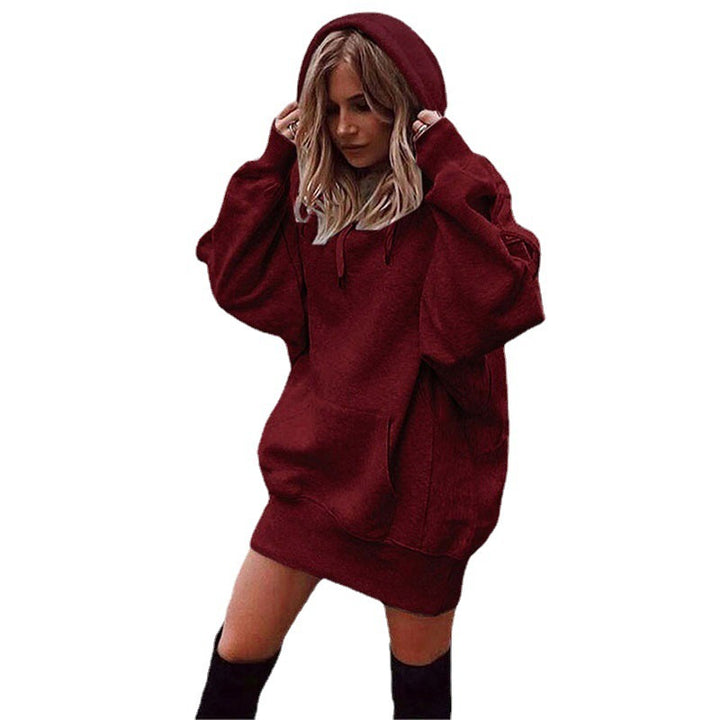 Damen Oversize Kapuzenkleid mit Kängurutasche Drune