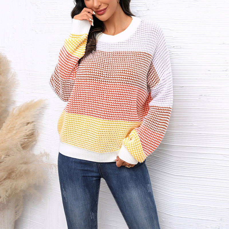 Drune | Pullover - Damen Frühling Farbstreifen Strickpullover