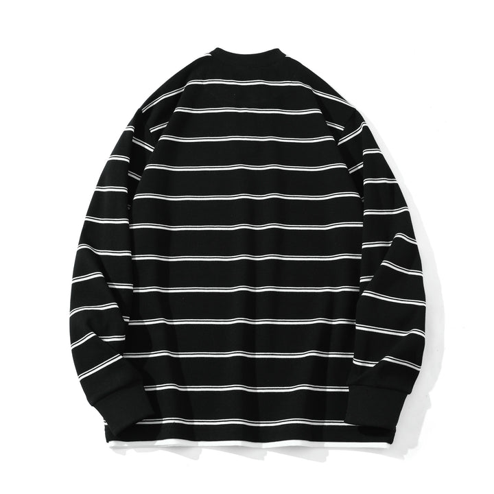 Unisex Gestreiftes Langarm-Sweatshirt mit V-Notch und Waffelstruktur Drune