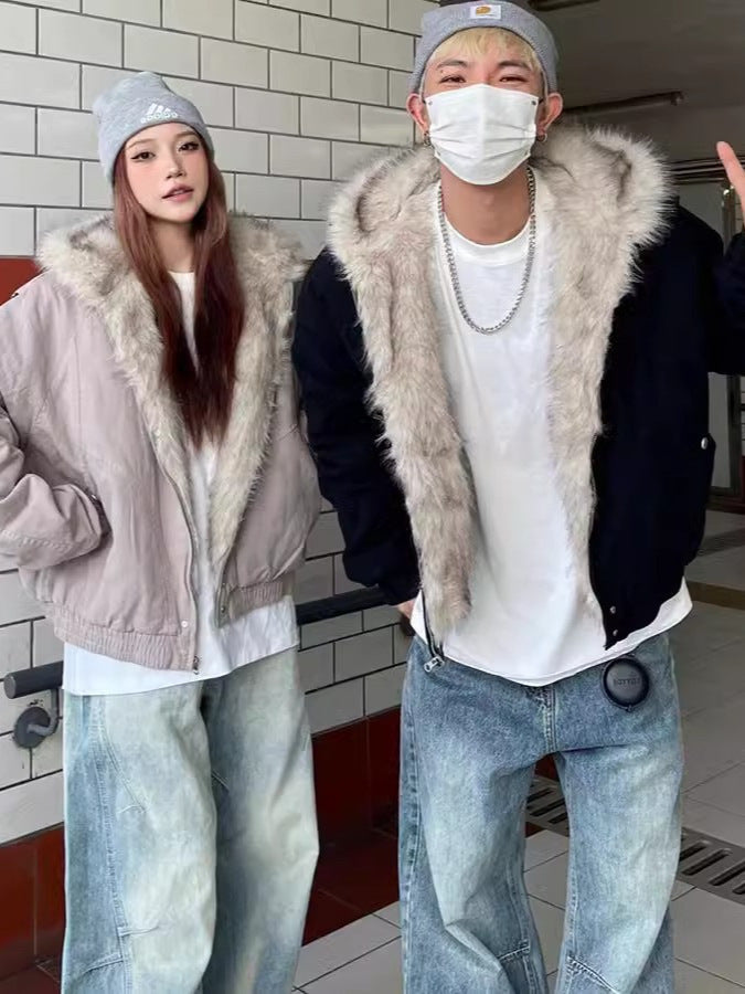 Drune | Parka Jacke Kapuze Kordel Fellgefütterte Jacke Winterjacke