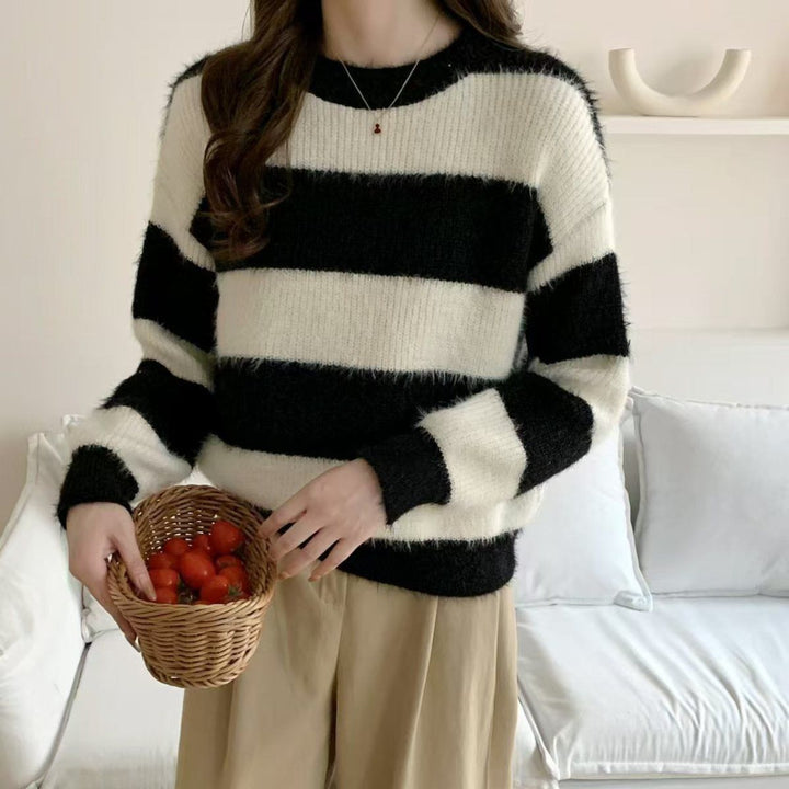Damen gestreifter Kuschelpullover Drune