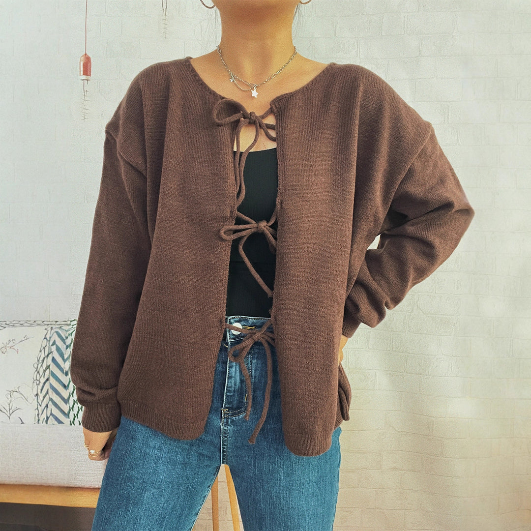 Damen Strickjacke mit dekorativem Schnürdesign und weitem Schnitt Drune