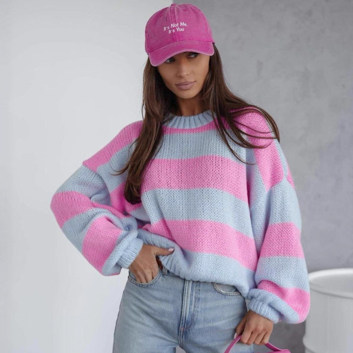 Damen lässiger Strickpullover mit voluminösen Ärmeln und modernen Akzenten Drune