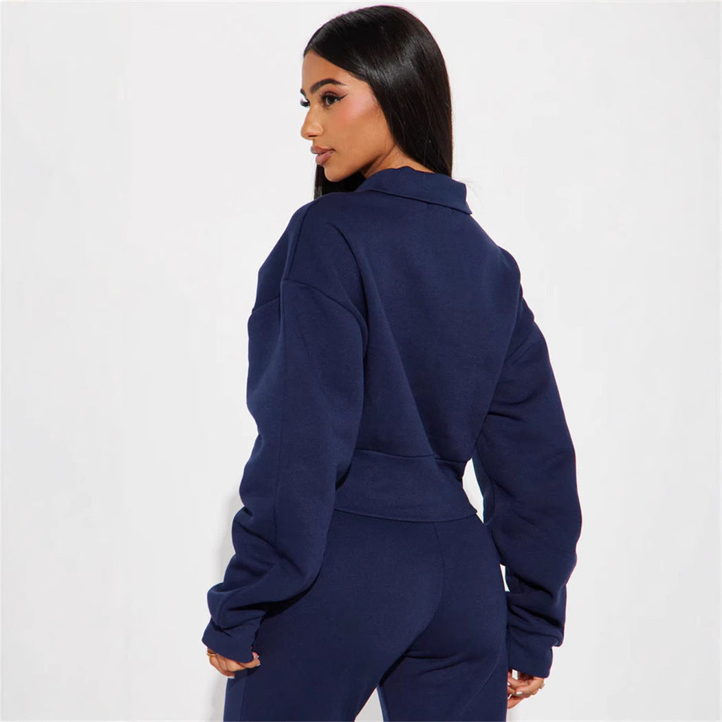 Damen stylisches Anzug-Set mit hohem Kragen und elastischem Bund Drune