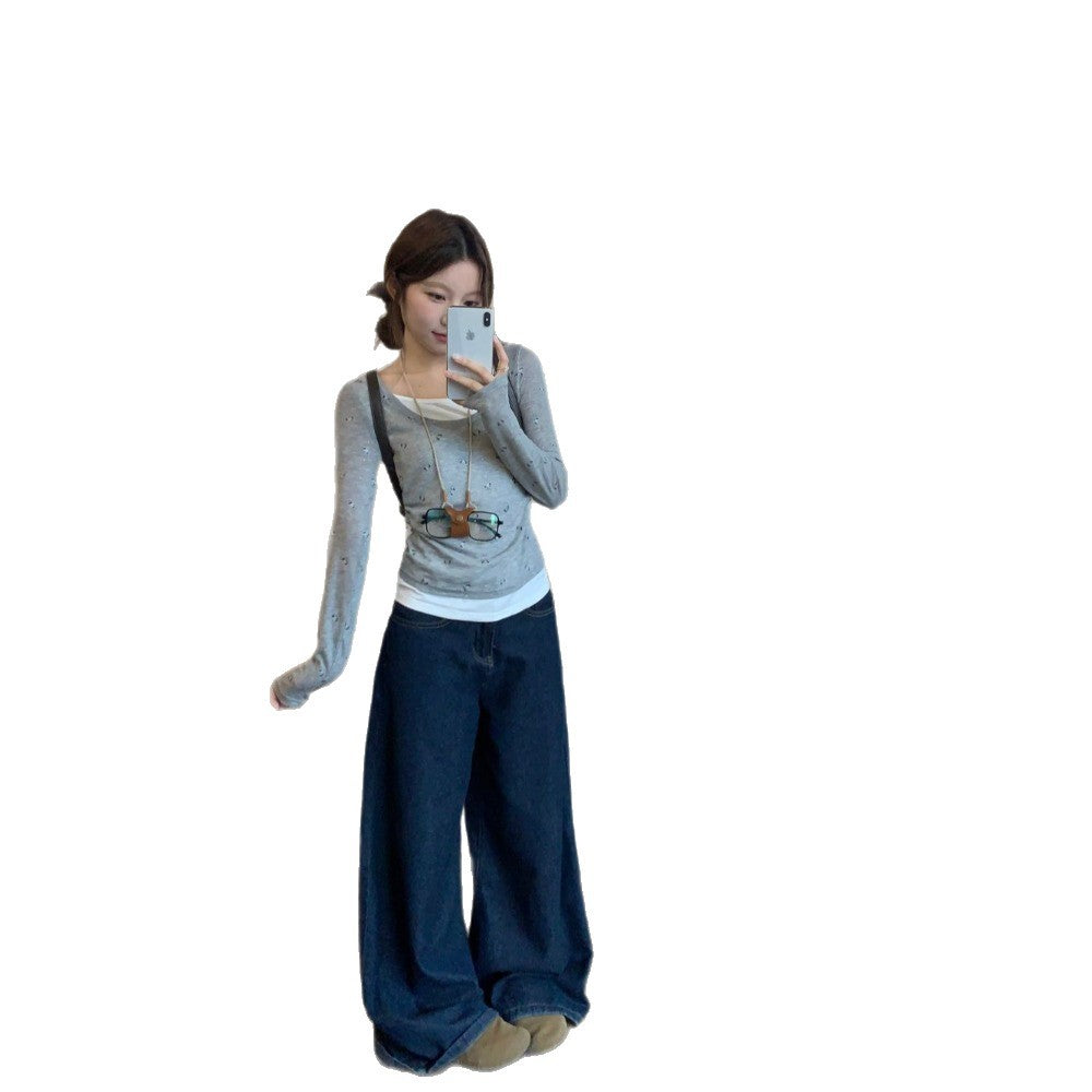 Damen lässiges Langarmshirt mit feinen Punkten Drune