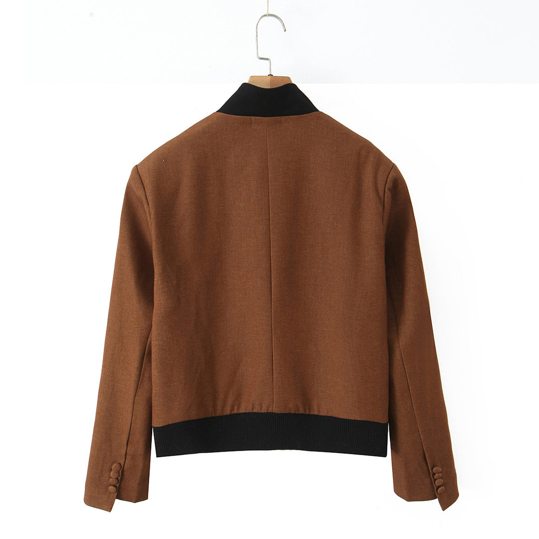 Damen modische Kurzjacke mit elegante Knopfleiste und kontrastierendem Kragen Drune