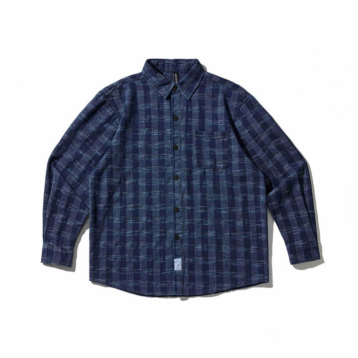 Herren Karo-Denim Hemdjacke mit abgerundetem Saum Drune