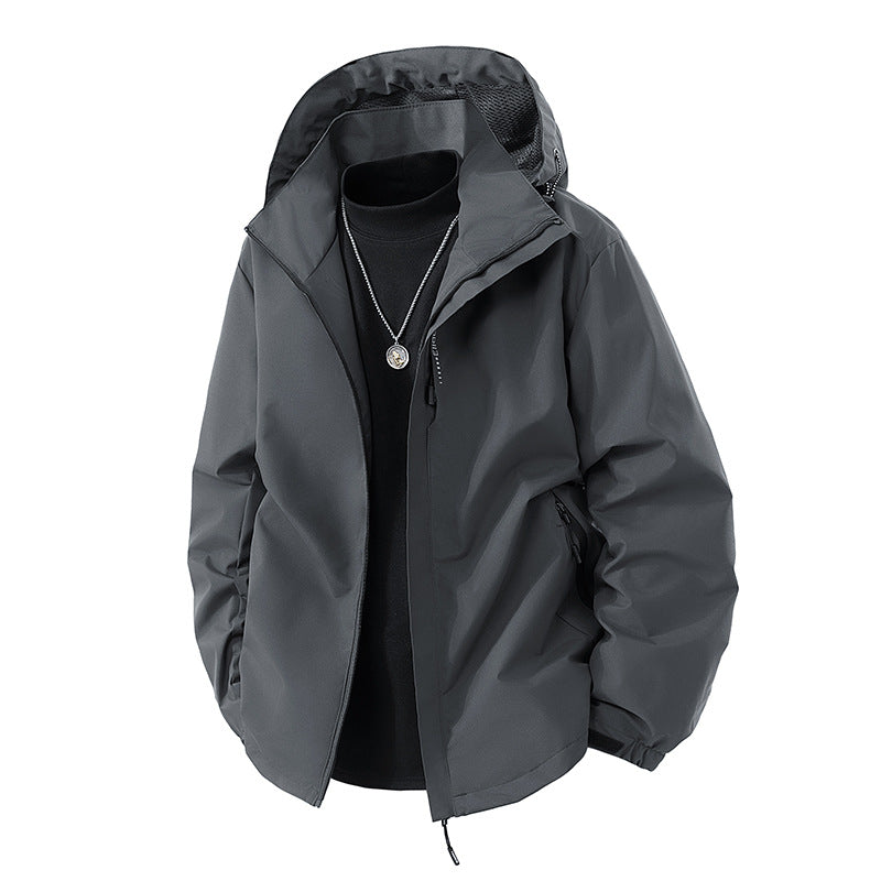 Herren Wasserabweisende Outdoor-Jacke mit Kapuze, winddichter Membran und verstellbarem Saum Drune