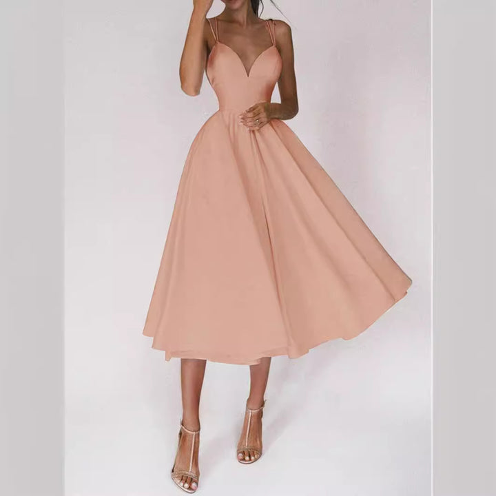 Damen A-Linien Kleid mit V-Ausschnitt und trägerlosem Design Drune