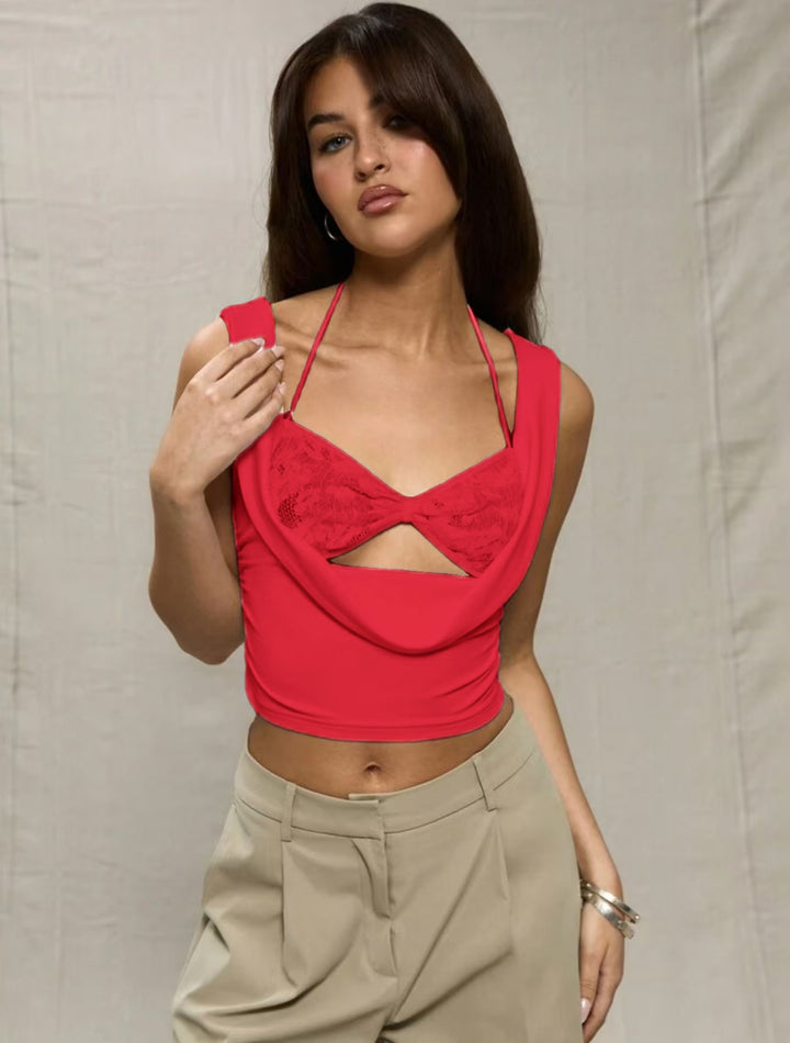 Damen Crop-Top mit verführerischen Cut-Outs und zartem Spitzeneinsatz Drune