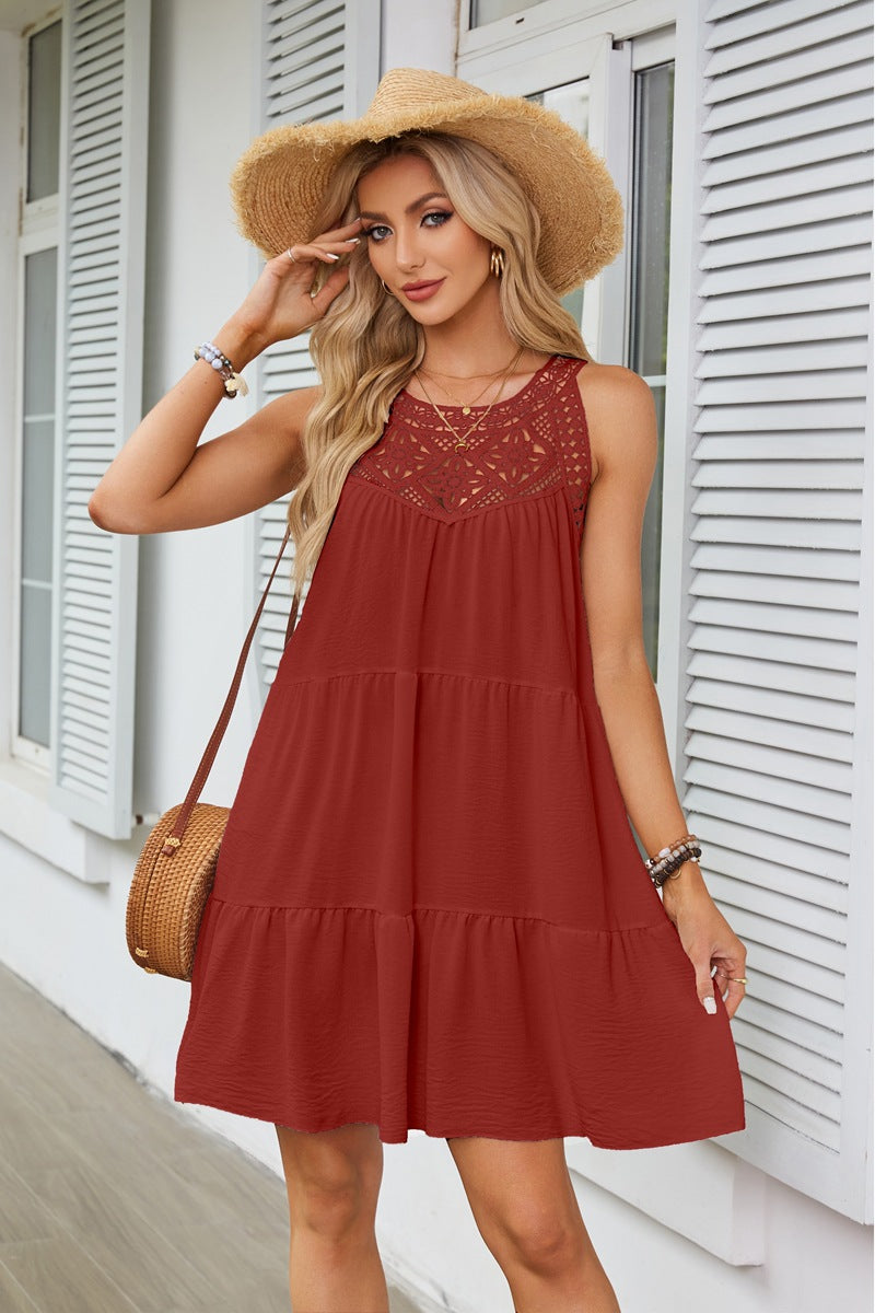 Damen Luftiges Sommerkleid mit Spitzeneinsatz Drune