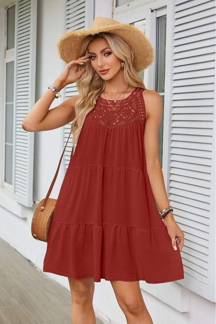 Damen Luftiges Sommerkleid mit Spitzeneinsatz Drune