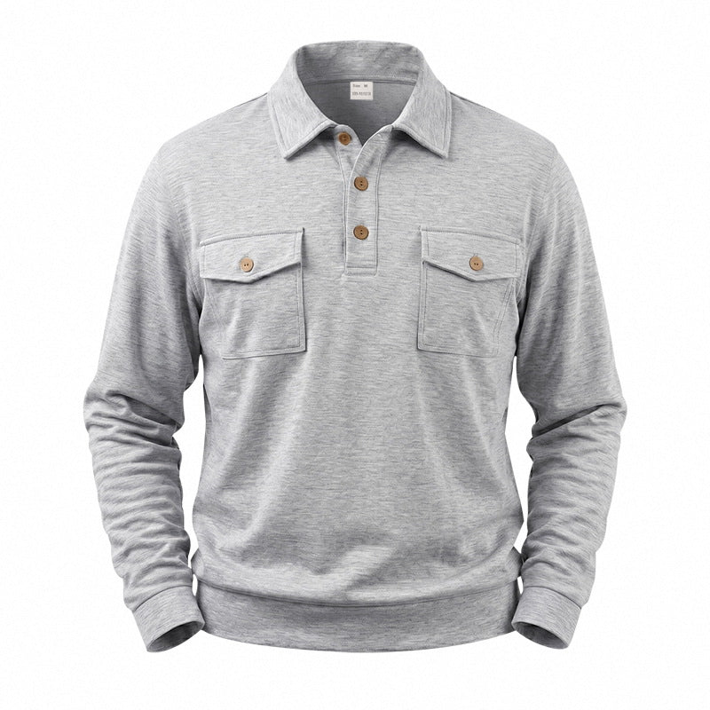 Herren Langarm-Poloshirt mit Knopfleiste und aufgesetzten Brusttaschen Drune