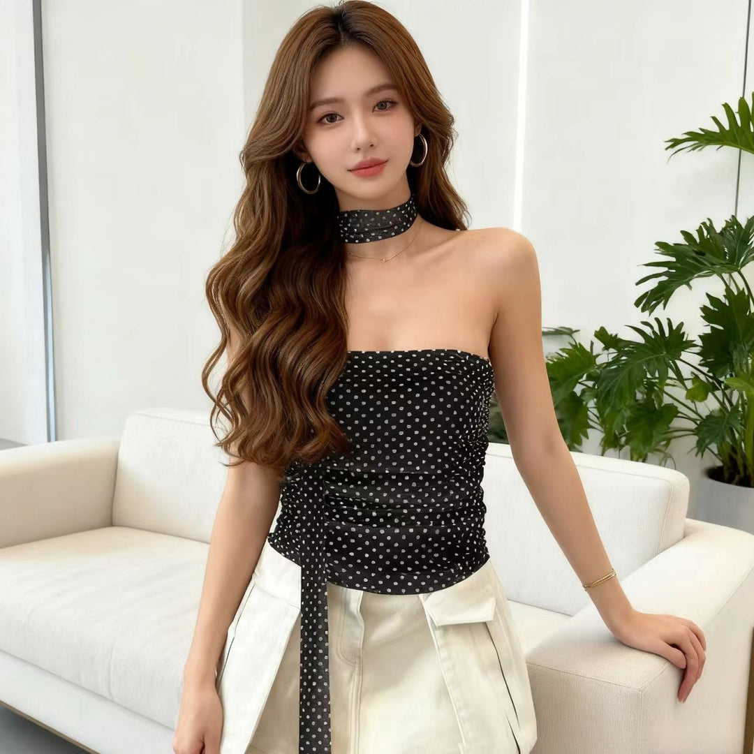 Damen Elegantes Polka-Dots Oberteil mit schmalem Bandeau und formenden Details Drune