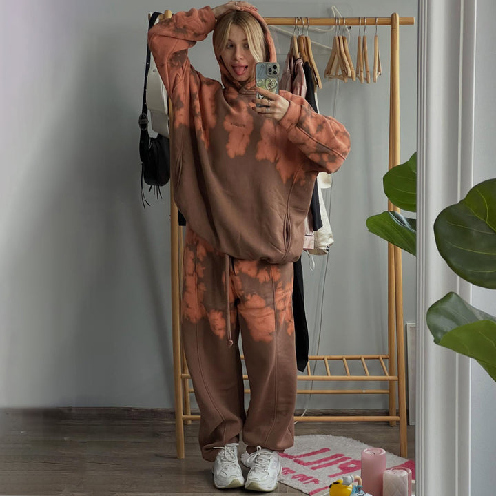 Damen Sportliches Hoodie- und Jogginghosen-Set mit einzigartigem Batik-Muster Drune