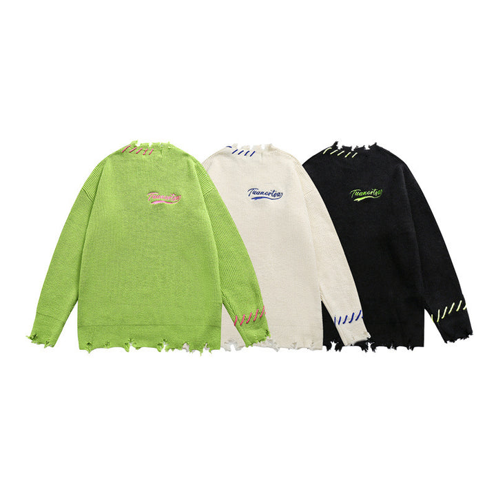 Unisex Oversize Grobstrick-Pullover mit Destroy-Effekt und Ziernähten Drune