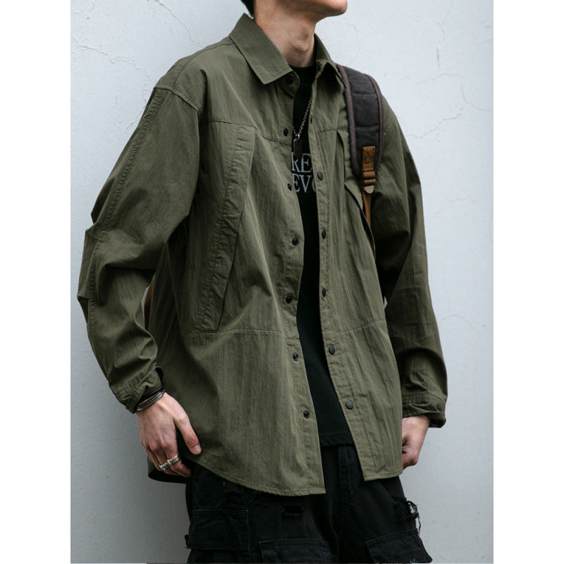 Herren Technisches Field-Overshirt im Utility-Look mit Druckknopfleiste und kastiger Passform Drune