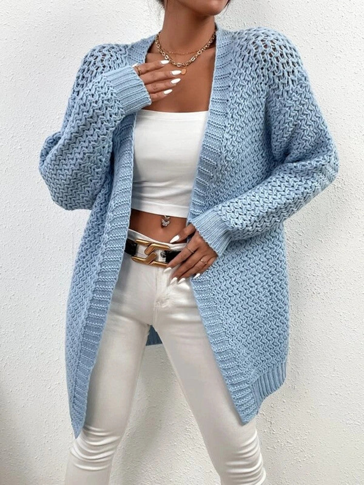 Damen Offener Strickcardigan mit luftiger Struktur und weitem Schnitt Drune