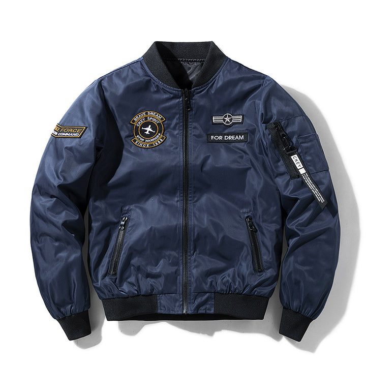 Men's  military-inspired bomber jacket with embroidered mission patches Drune